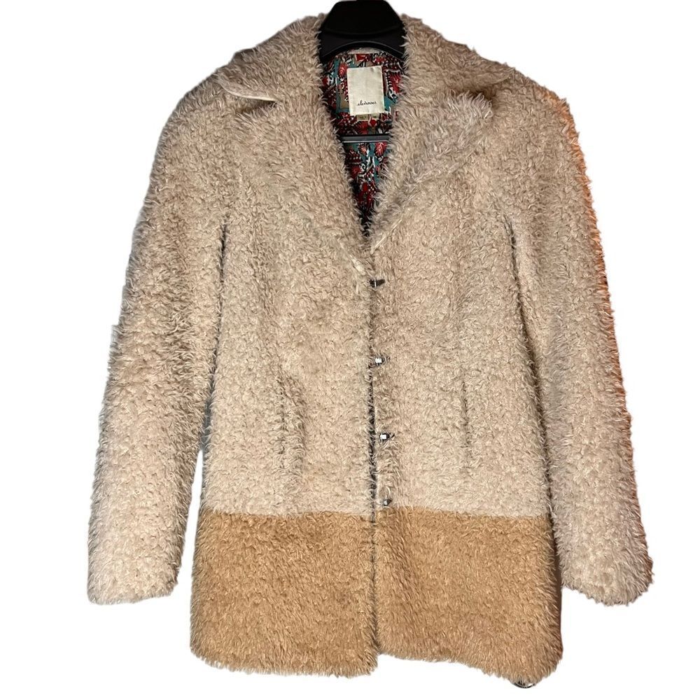 Elevenses Anthropologie cream tan Fira faux fur teddy coat XS